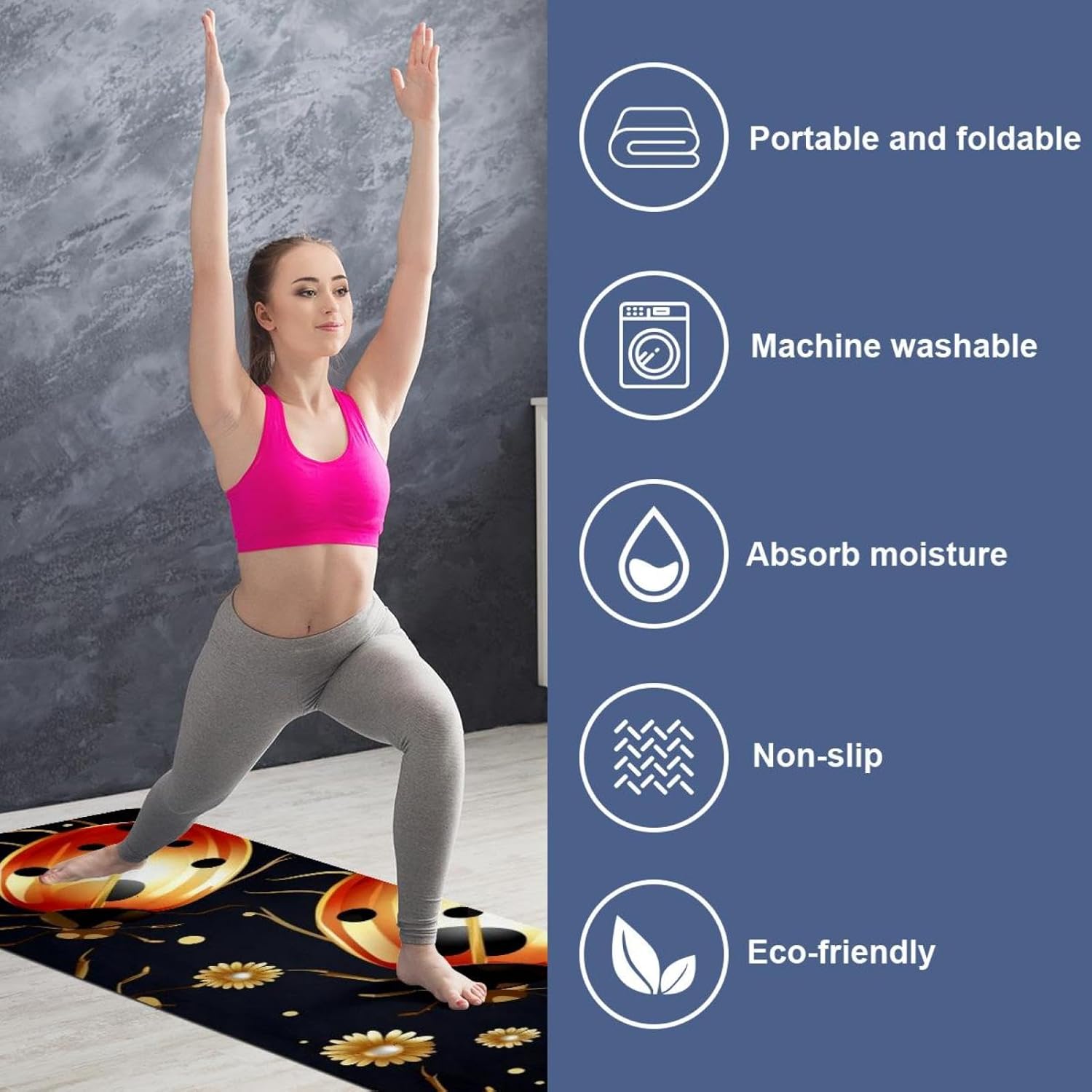 Yoga Towel, Ladybug Pattern Non Slip Sweat Absorbent Hot Yoga Mat Towel for Hot Yoga, Pilates and Fitness - 72.8" x 26.8"