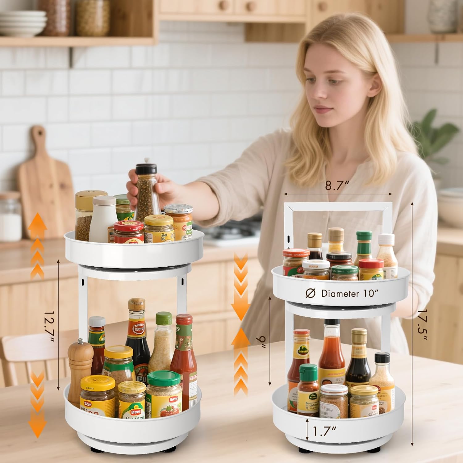 Double-layer Circular Storage Rack, Adjustable Seasoning Rack, Rotatable Countertop Organizing Rack, Kitchen Storage Rack
