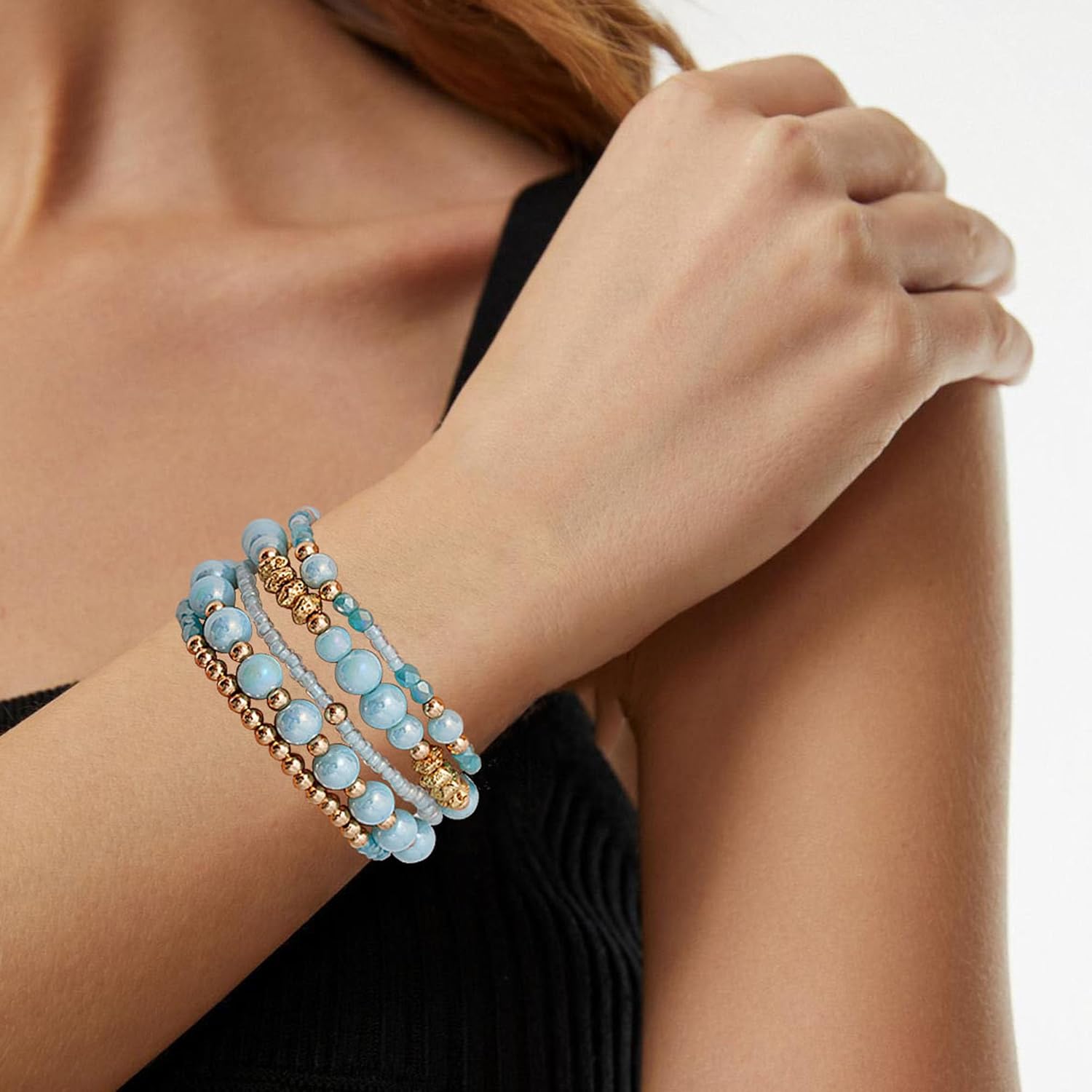 Boho Beaded Stretch Bracelets For Women Stackable Crystal Gold Plated Beaded Bracelets Set Trendy Handmade Friendship Braeclet Jewelry Gifts - Image 5