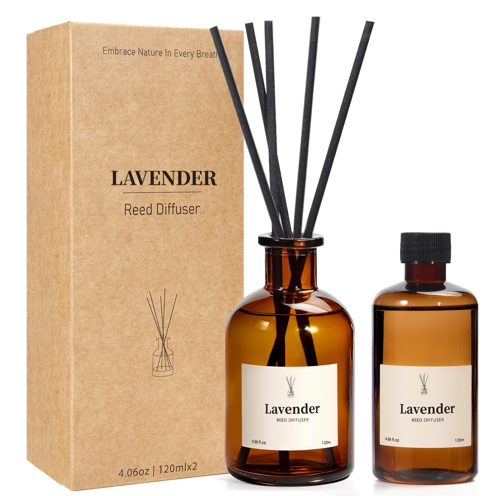 Reed Diffuser Set, 8.12 fl.oz Lavender Scented Oil Diffuser with Sticks, Up to 120 Days, Home Fragrance Reed Diffuser for Bathroom Office Shelf Decor & Room Fresheners, 2 Pack