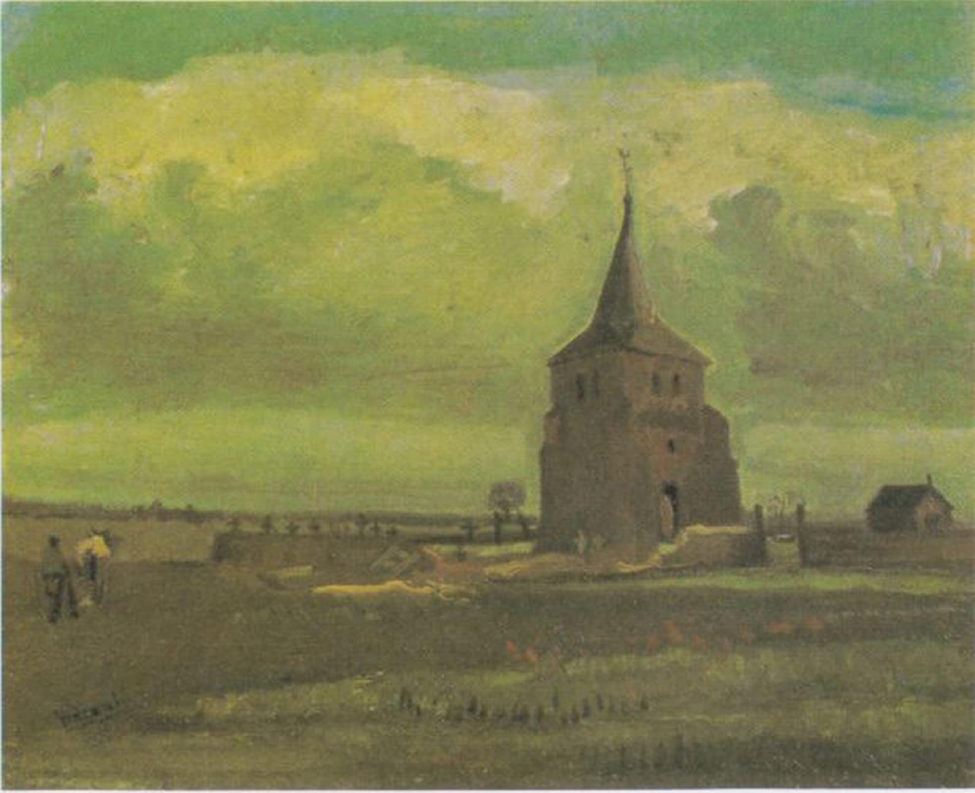 POSTERIIk Vintage Print Pop Art Landscape Artwork the Old Cemetery Tower in Nuenen with Peasants Ploughing Art Prints for Office Home Decor 60x90cm