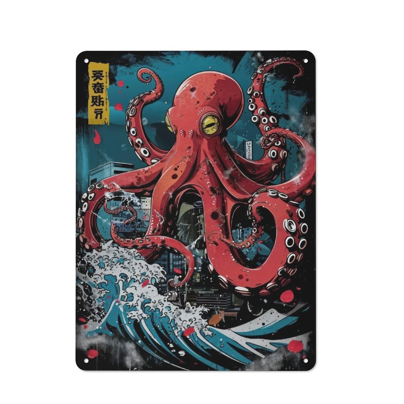 Junmoney Tentacled Metropolis Industrial Retro Metal Sign 40X30cm, Shed Wall Plaque For Garage, Workshop, Shed Or Utility Room