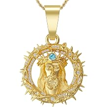 HELLOICE Jesus Crown of Thorns Pendant Necklace Iced Out Jesus Head Faith Pendant for Women Men 5A+ CZ Hip Hop Religious Jewelry Gift for Birthday Christmas