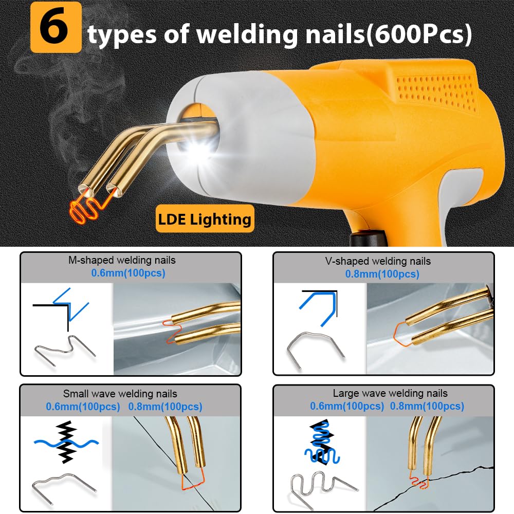 Choerinton Pistola saldatrice in plastica senza fili, compatibile con batteria Dewalt max 20 V con 600 punti metallici a caldo, kit di saldatura in plastica per paraurti auto, cruscotto e riparazione