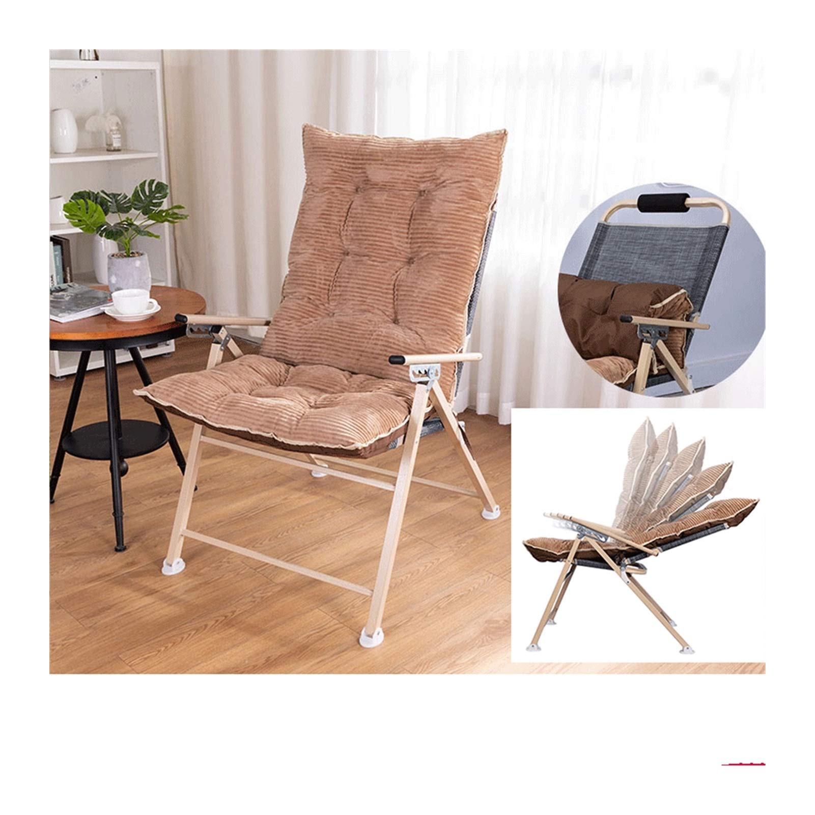 Sillas de Exterior, sillón Plegable reclinable, sillón de Gravedad Cero de Gran tamaño con cojín reposapiés, sillones Chaise Longue portátiles con Posiciones AJ(Sin Pedales marrón)