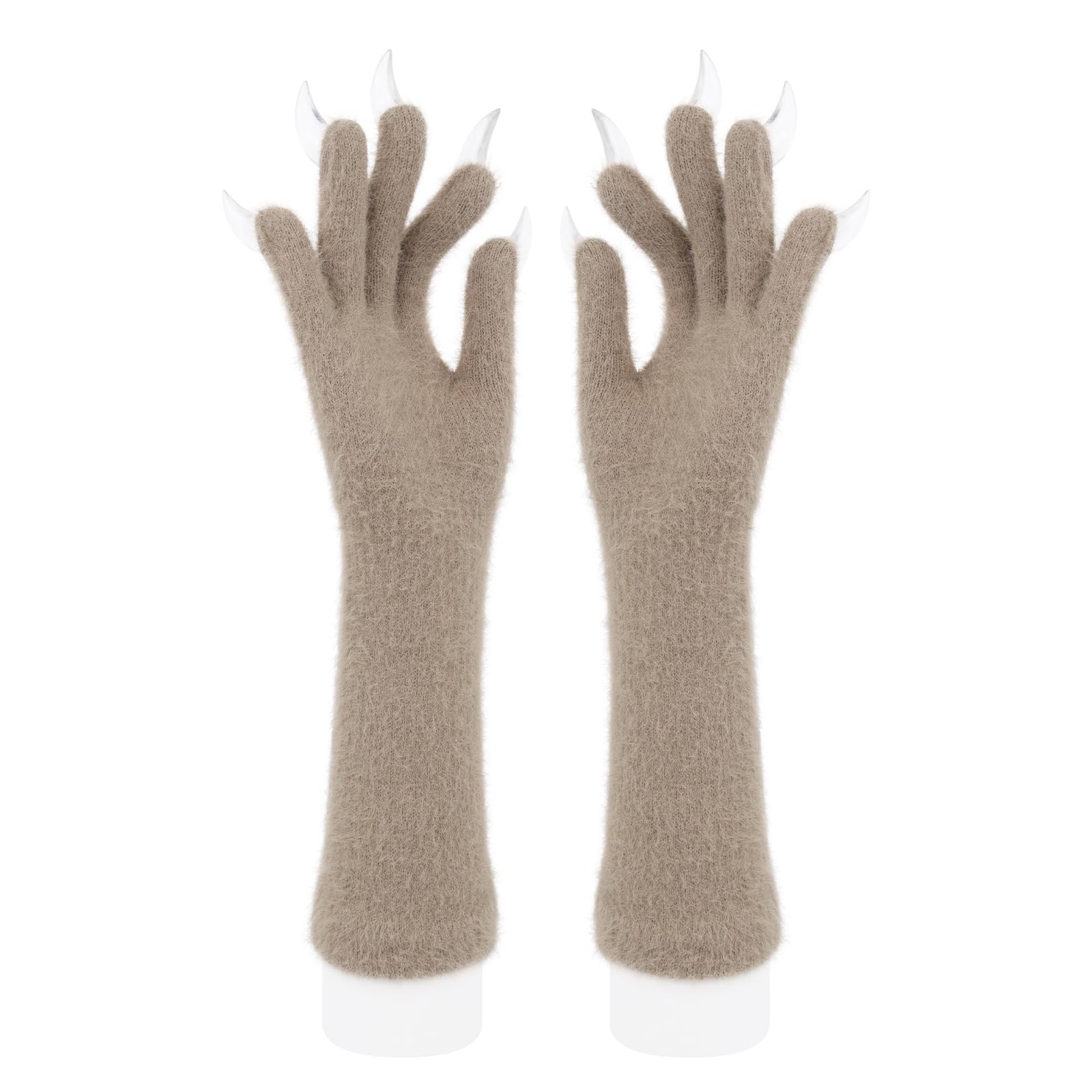 HAOAN Full Finger Paws Gloves Long Warm Mittens for Themed Events Parties Costume Accessories: Lightbrwon