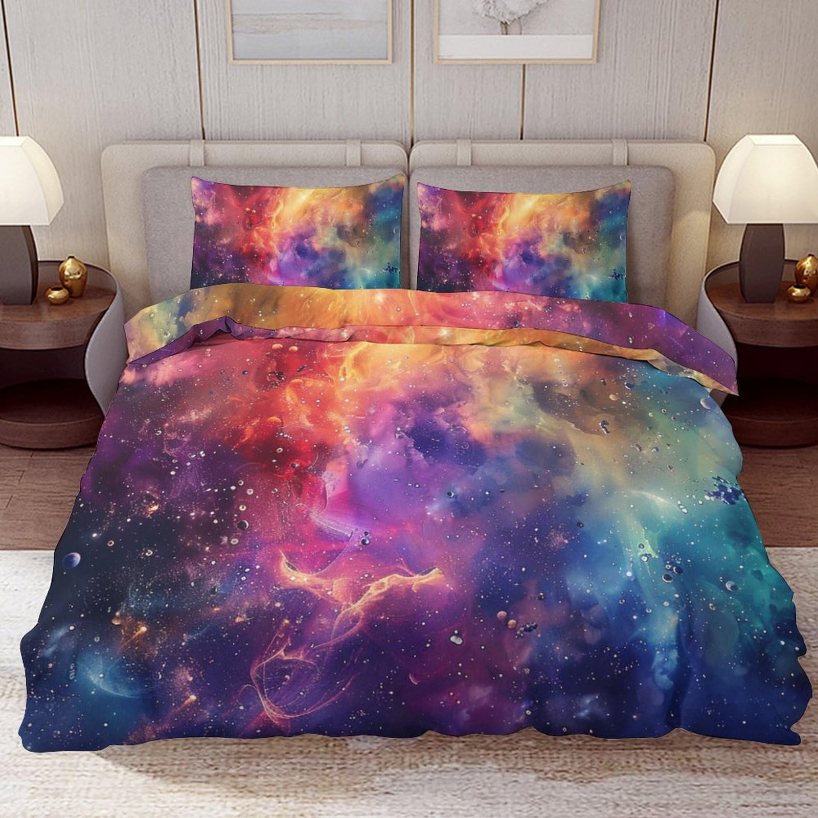 Delerain Comforter Cover Set Full Size, Galaxy Colorful 3-Piece Bedding Set for Boys Girls Teens Modern Soft Microfiber Bedroom Set Room Decor, 1 Duvet Cover + 2 Pillowcases