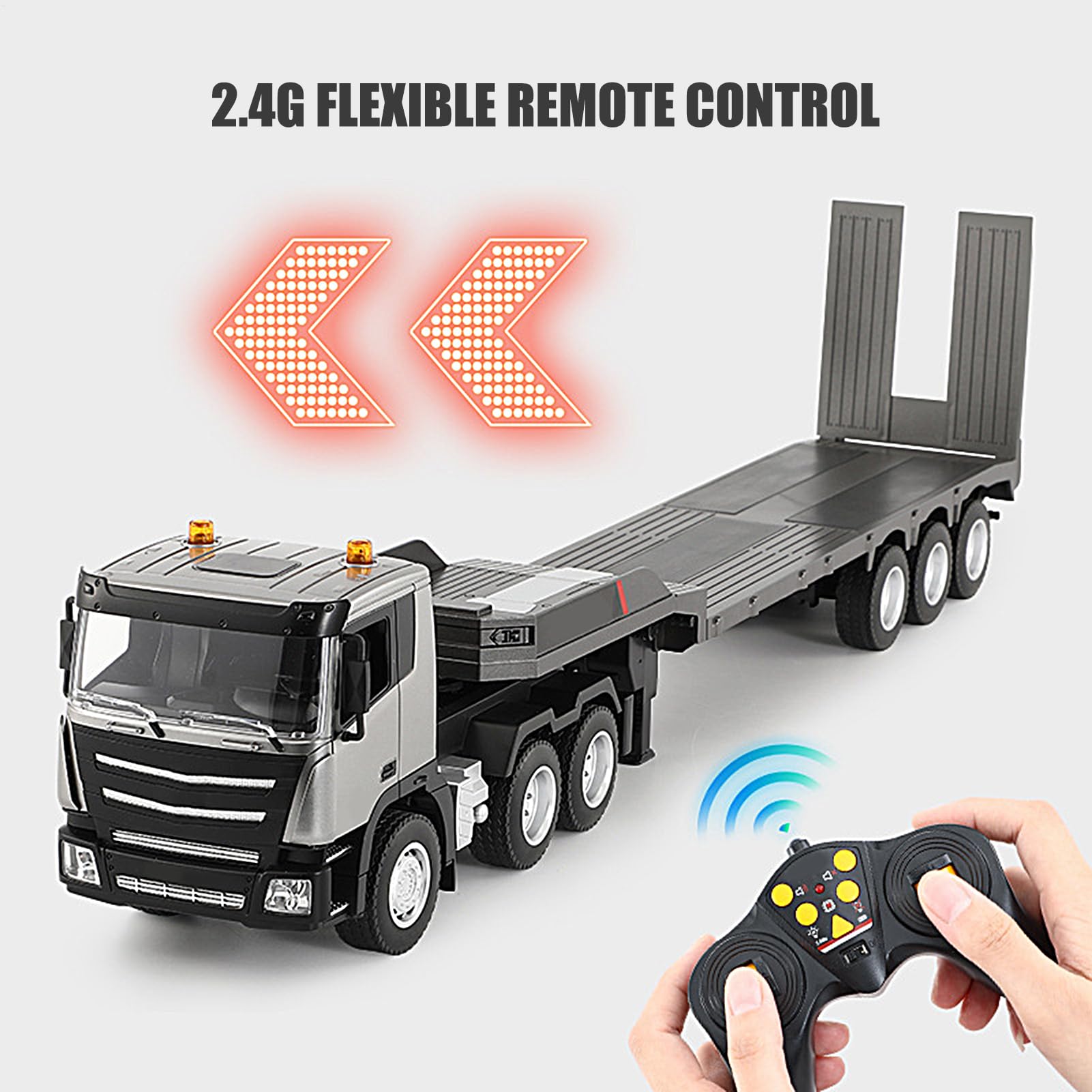 Genérico Remote Control Semi Truck - Camion RC Piattaforma 9 Ultra Lungo, LED E Suoni | Idee Regalo per Bambini, Auto RC 2,4GHz con Luce E Effetti Sonori
