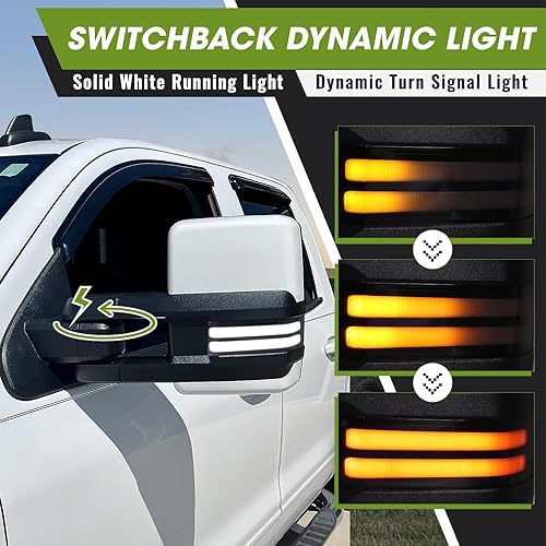 Miniatura 4 de Espejos de remolque plegables eléctricos para Chevy SilveradoGMC Sierra 2014-2018, espejos de remolque con luz de giro dinámico Switchback (pintado