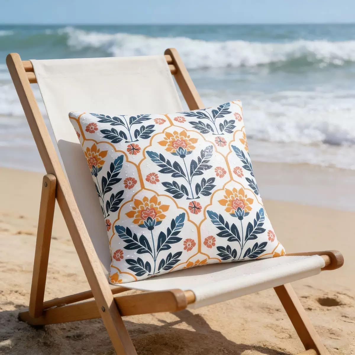 Floral Outdoor Throw Pillow Covers, Decorative Garden Cushions with Daisy Print, Light Blue and Pink, Set of 2 (Orange Vintage Full Floral, 18 x 18)