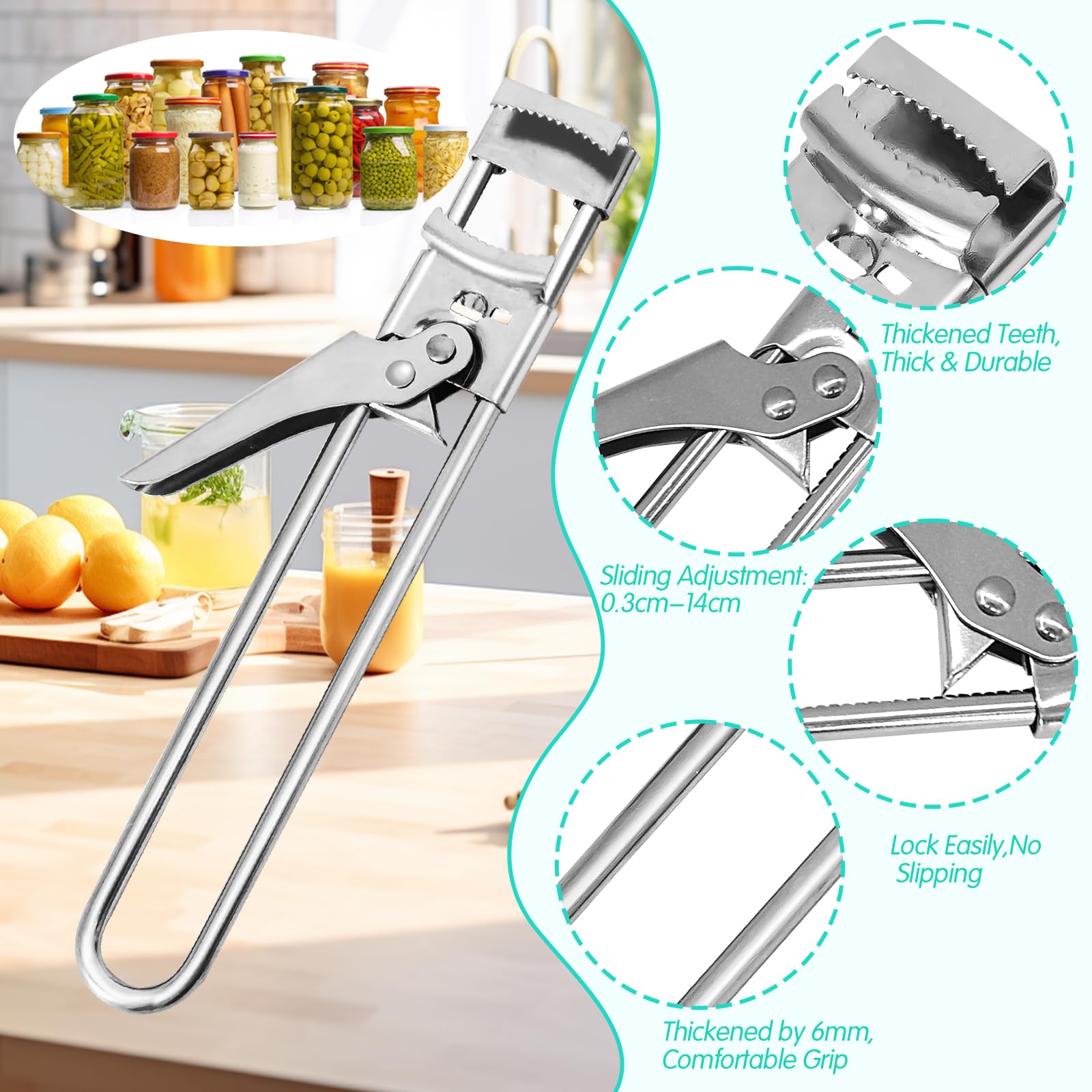 Kit 3 Outils Ouverture Bocaux Et Canettes – Ouvre-bocal Réglable, Ouvre-boîte En J Et Décapsuleur, Pour Seniors Et Arthrite