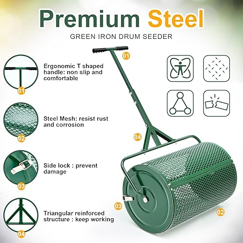 Miniatura 3 de Hiboom Esparcidor de compost de musgo de turba para césped y jardín, estiércol de 24 pulgadas, tierra superior, suciedad, esparcidores de gotas de