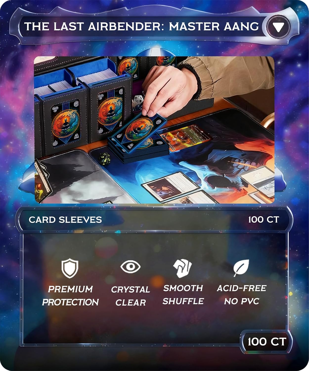MTG Card Sleeves 100 Pcs (The Last Airbender) Art Sleeves Deck Protector, HD Clear Front & Matte Back, Smooth Shuffle Standard Size Card Sleeves for TCG MTG Cards - Master Aang