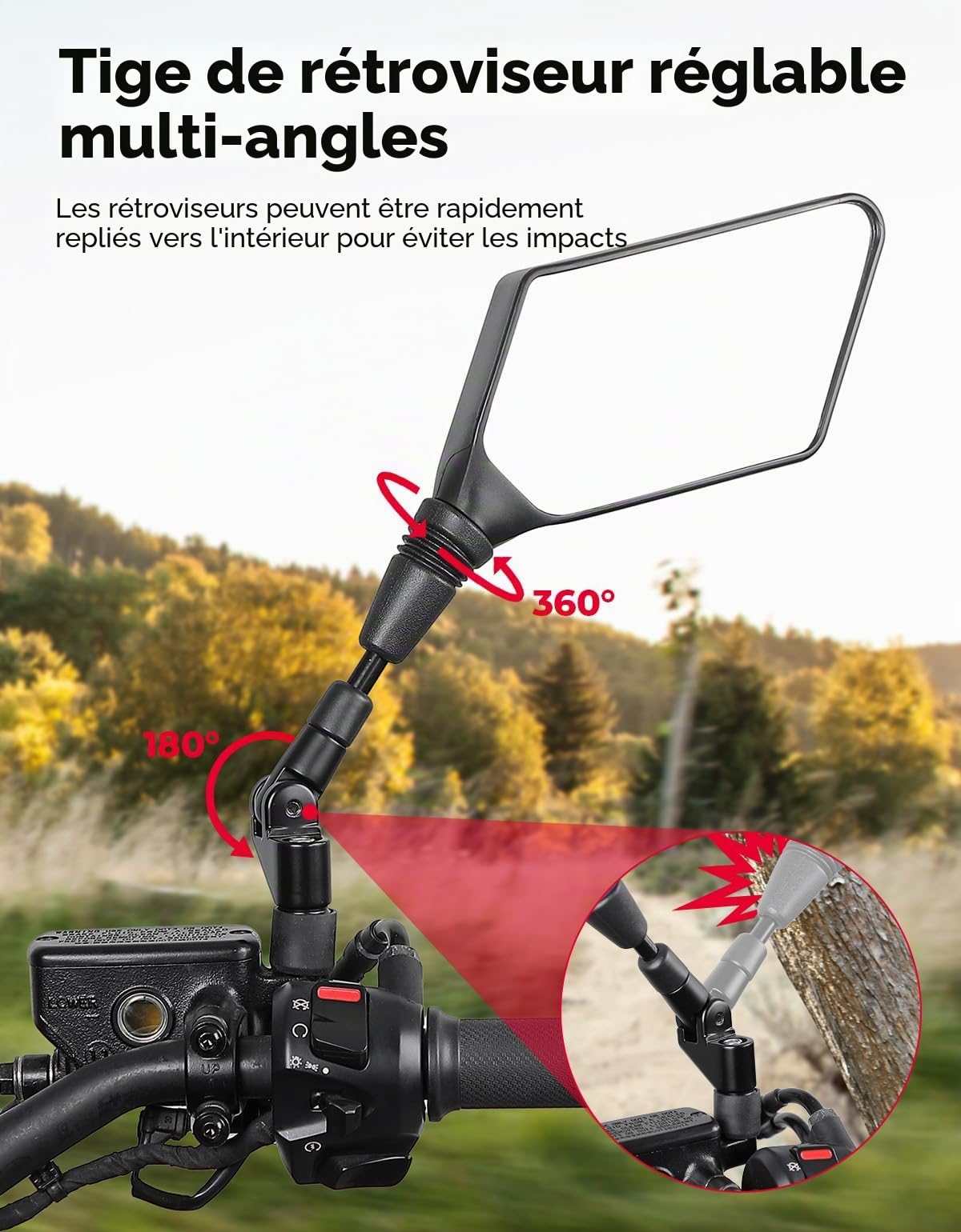 KEMIMOTO E57 Rétroviseurs Moto Homologués, Fixation Universelle M10 pour Scooters et Cyclomoteurs (2 pièces)