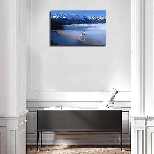 Miniatura 4 de SSDDKL Póster de paisaje alemán en las nubes para decoración de pared con marco de 36 x 20 pulgadas