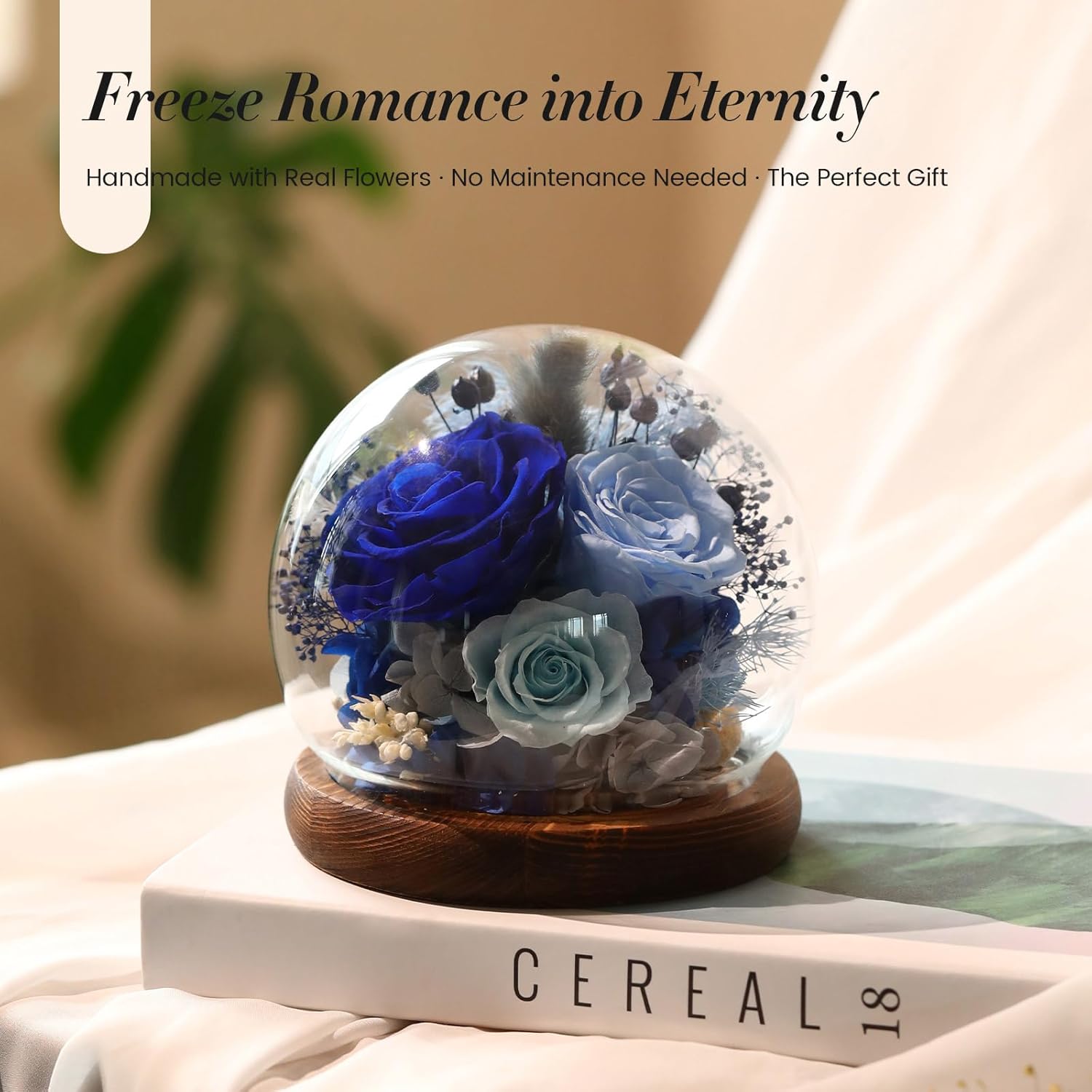 Valentines Day Flowers Gifts for Women,Forever Real Preserved Roses in Glass Dome,Valentines Roses Gifts for Her Wife Girlfriend Women Best Friend/Blue - Image 2