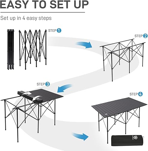Miniatura 28 de EVER ADVANCED Mesa de campamento, plegable, ligera, portátil para 4-6 personas, mesa de aluminio enrollable con bolsa de transporte para exteriores