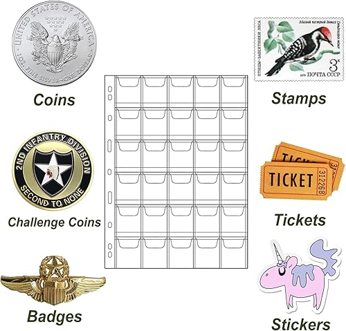 Miniatura 2 de 600 bolsillos para monedas, 20 hojas de páginas para monedas, suministros de recolección de monedas con 9 agujeros estándar, hojas de monedas de