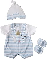 Vista 5 de JC Toys Mameluco de oso azul Traje de muñeca de bebé + sombrero + chupete A partir de 2 años Se adapta a muñecas de 12 a 14 pulgadas