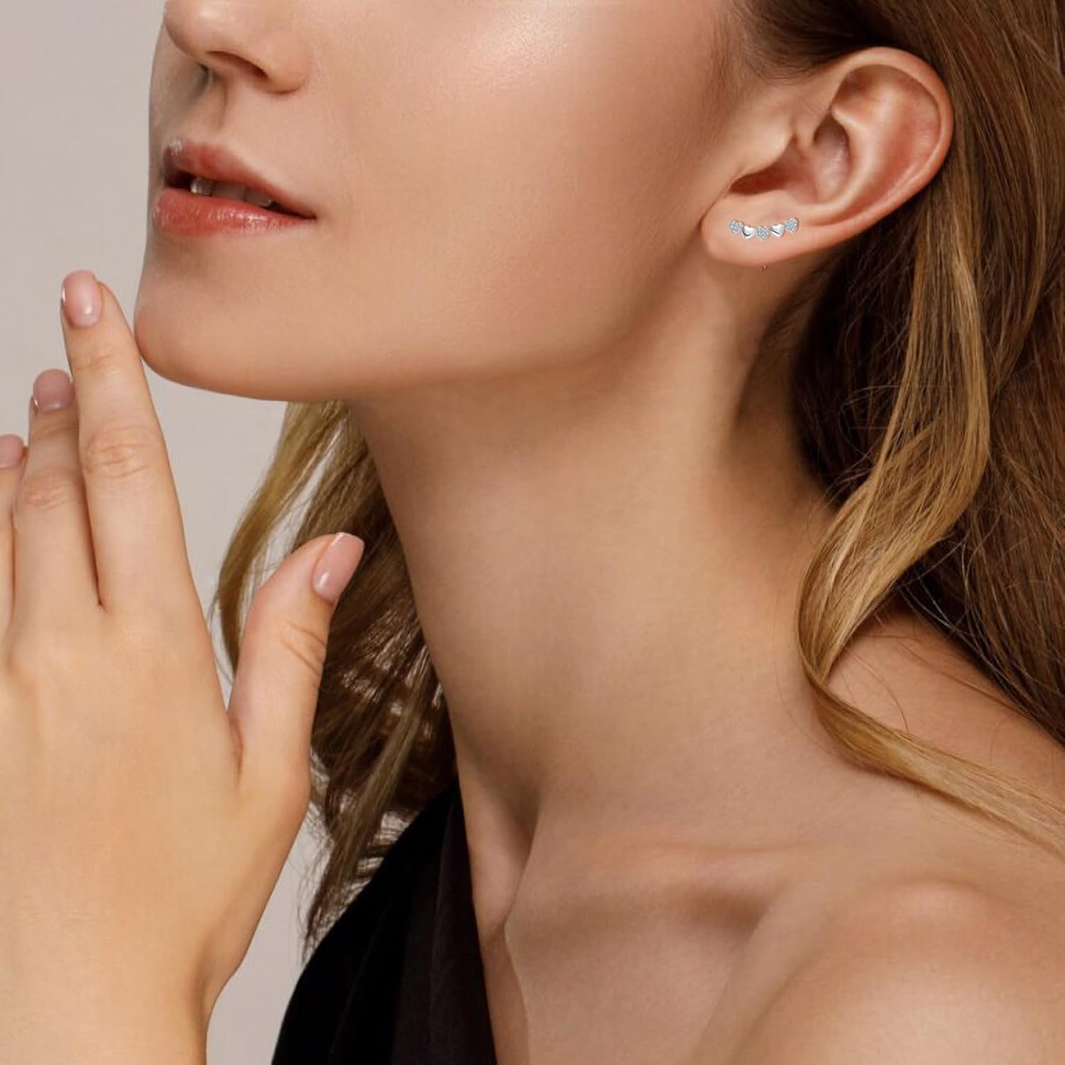 Heart Climber Earrings for Women 925 Sterling Silver White/Yellow/Rose Gold Plated Cubic Zirconia Ear Crawler Earrings Jewelry - Image 4