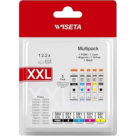Confezione Di 5 Cartucce D'inchiostro Compatibili PGI-580/CLI-581 XXL Per Canon Pixma TR7550, TR8550, TS6150, TS6151, TS8150, TS8151, TS8152, TS9150, TS9155 PGI-580PGBK CLI-581BK CLI-581C CLI-581M - Foto 8