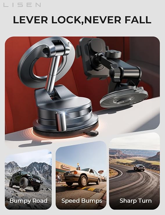 LISEN for Magsafe Car Mount, Magnetic Phone Holder for Car, Strong Suction | Car Accessories for Women Men Jeep BMW, Vacuum Suction Phone Holder Gifts Kits, for iPhone 17 Pro Max 16 15 14 13 12