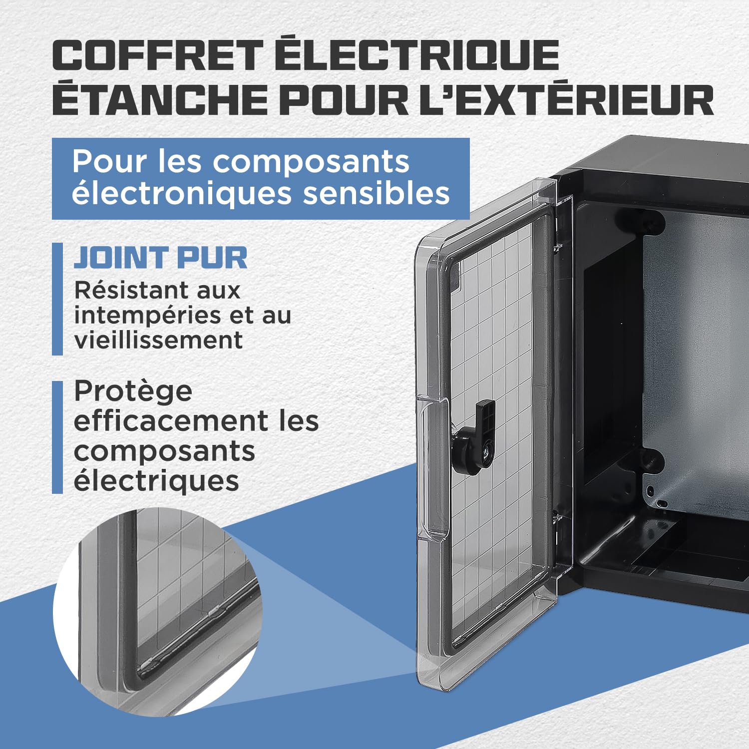 BOXEXPERT coffret de distribution exterieur IP65 ABS 300x200x130mm Fleet, etanche, armoire electrique/coffret mural, boitier industriel vide, noir