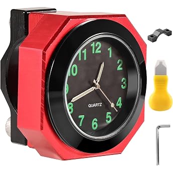 Motorcycle Handlebar Watch Motorcycle Watch Waterproof - Aluminium Alloy Quartz Watch with Luminous Function Digital Handlebar Watch for Motorcycles Bicycles & Electric Vehicles Red