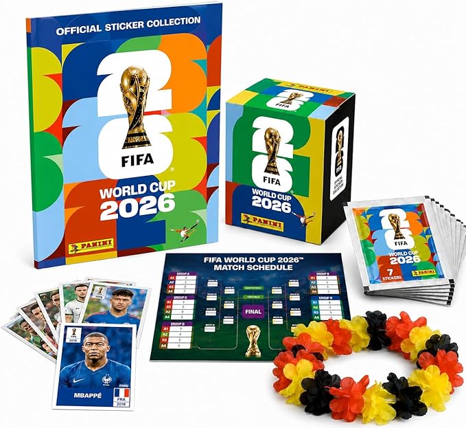 Panini - Juego de pegatinas y álbumes para la Copa Mundial 2026, fútbol 2026, con cadena de flores, álbum, plan de juego (25 bolsas/175 pegatinas)