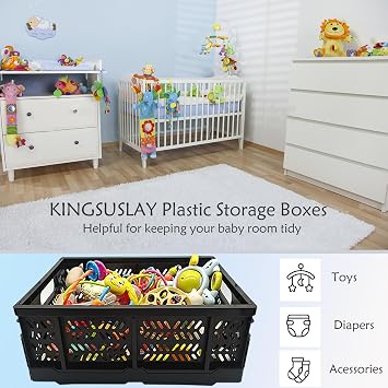 4 Pack Plastic Storage Crates, Home Kitchen Office Storage Box, 20L Foldable Storage Basket Bins for Foods, Fruits, Vegetables, Snacks, Clothes,Toys, Pantry Storage (Black)