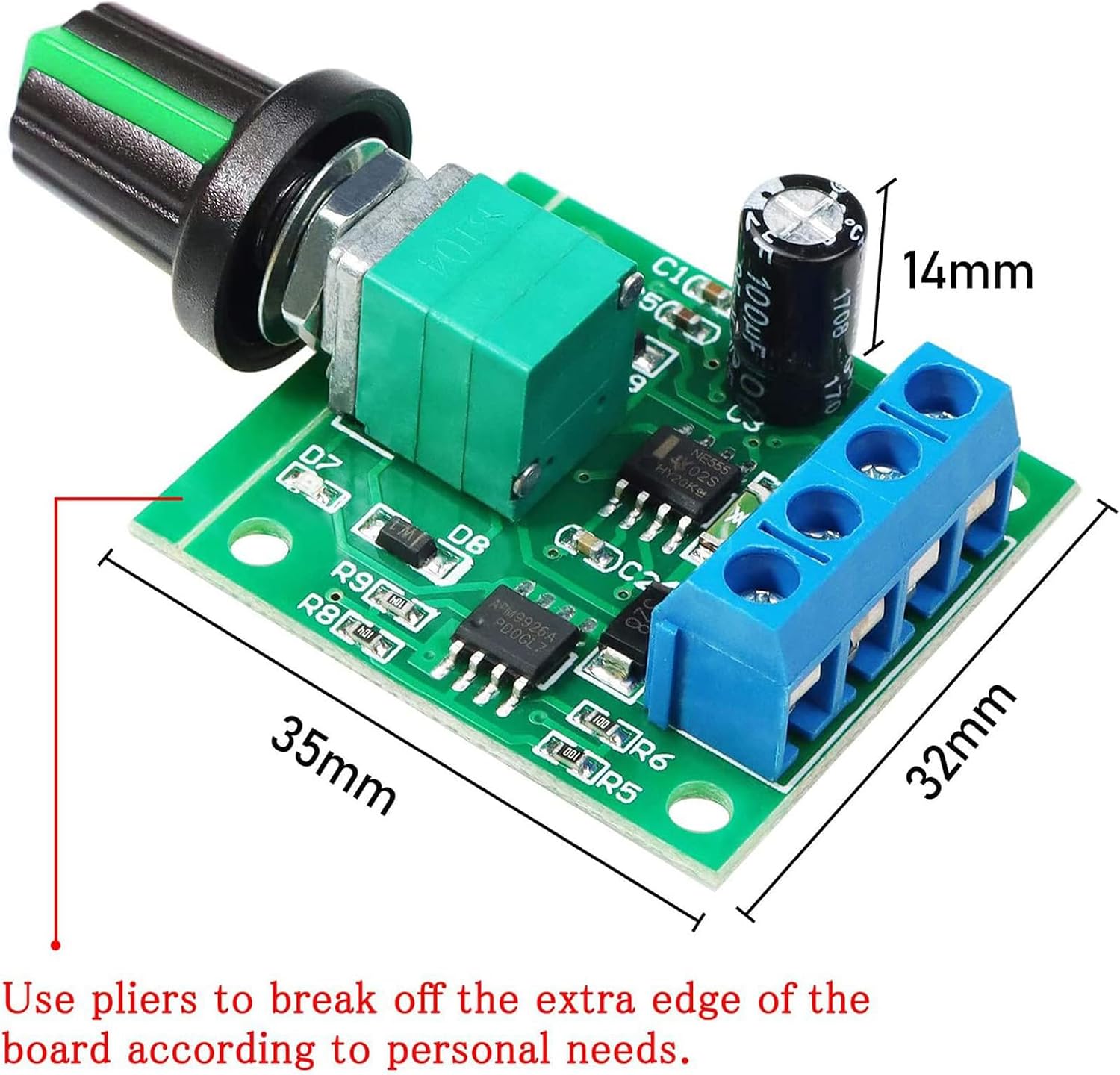 12-Pack 1803BK/B PWM Motor Speed Controller, Adjustable Knob | 1.8-12V DC input, 2A max output, resettable fuse protection, for model cars and RC toys