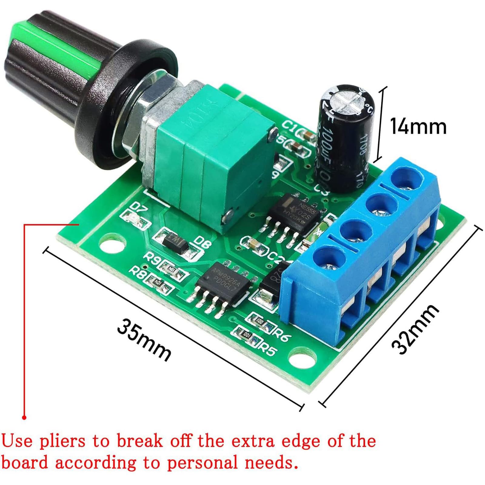 1803BK/B PWM Regolatore di velocità del motore - Ingresso CC 1,8-12 V, uscita massima 2A con manopola regolabile, per modellini di auto/robotica fai da te/giocattoli RC/progetti di