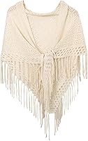 GORGLITTER Women's Crochet Wrap Shawl Poncho Fringe Lightweight Hollow Out Cardigan Scarf Shrug