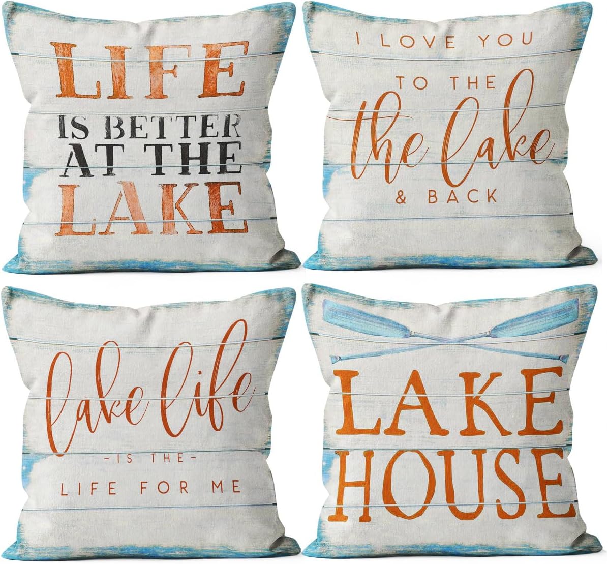 Relax You're On Lake Time Throw Pillow Covers - Lake Paddle Decor Set of 4, 18 x 18 Inch