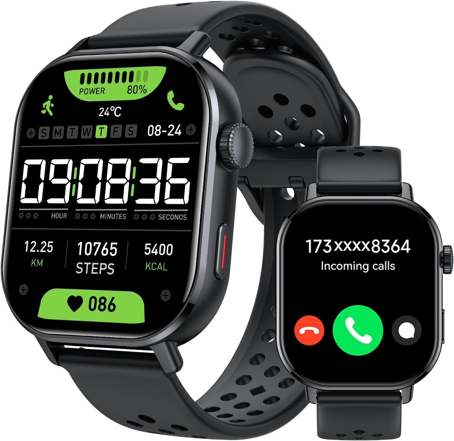 Reloj Inteligente Hombre Mujer, GPS Smartwatch Militares 2.06" AMOLED Llamadas Bluetooth 178+ Modos Deportivos, Monitor de Sueño/Podómetro/Pulsómetro, Resistencia al Agua 5ATM, para Android iOS Negro