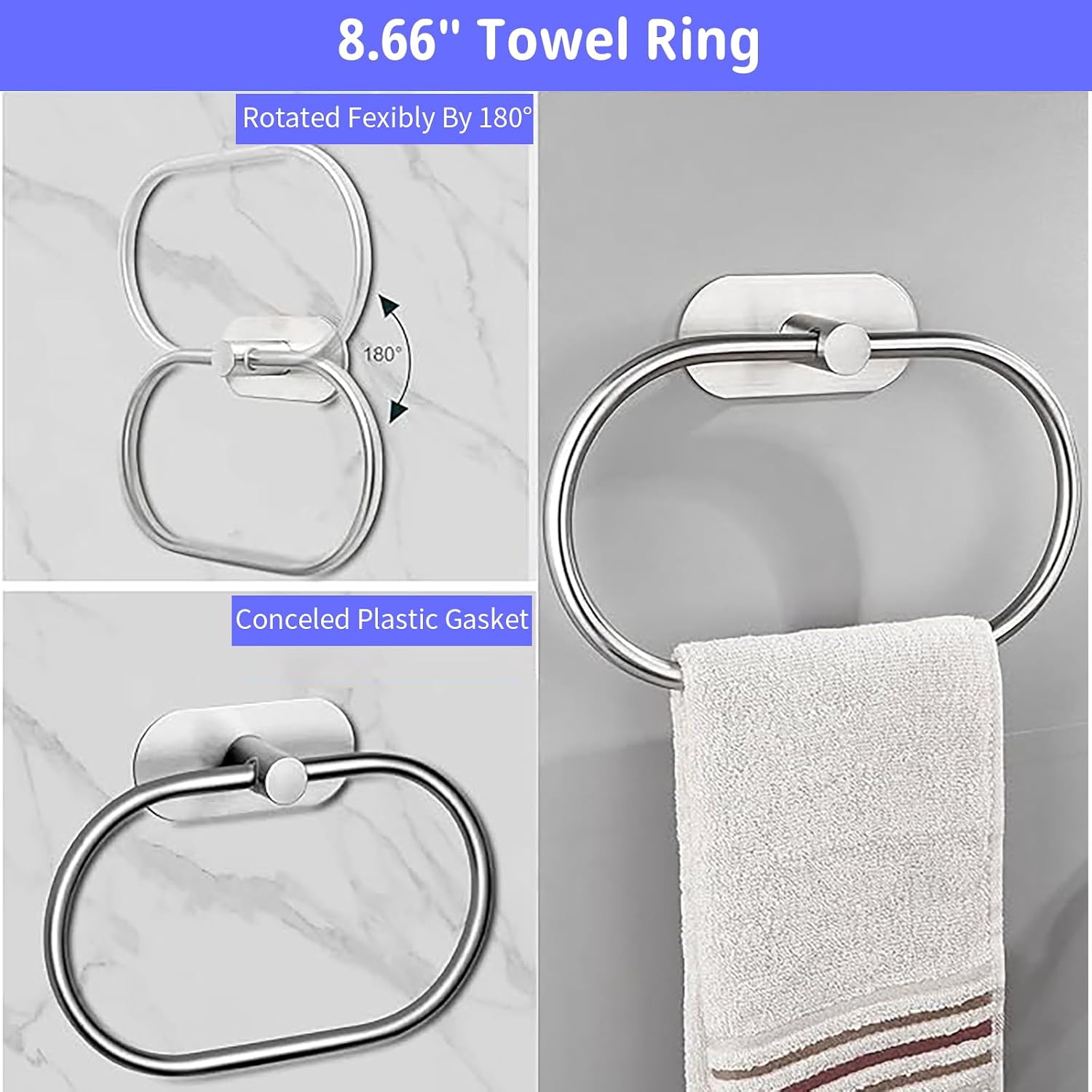 Bathroom Hardware Set, 16" Bathroom Towel Holder with Toilet Paper Holder, Towel Ring, Towel Hook, Bathroom Accessories for Kitchens, Laundry Rooms (10, Sliver)