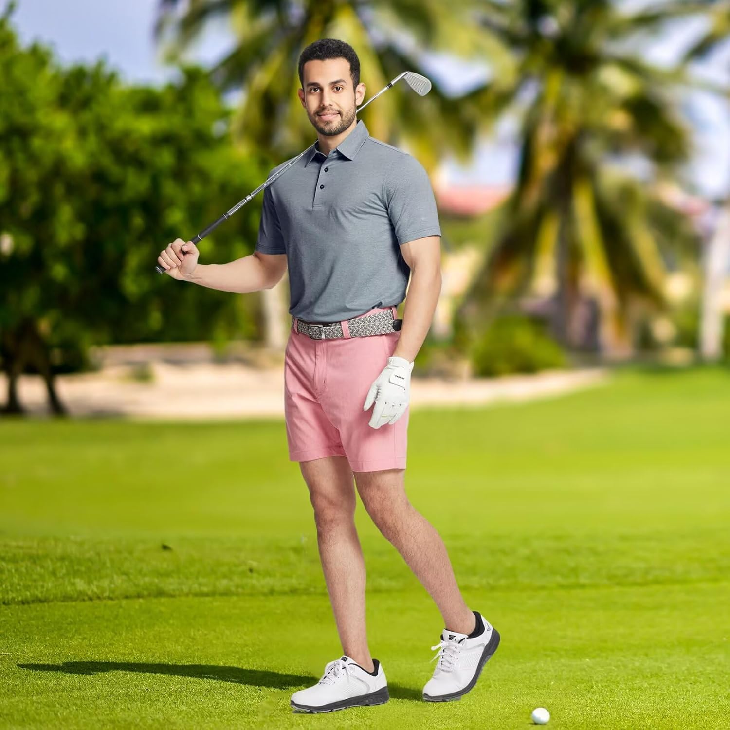 Rouen Mens Golf Shirts Short Sleeve Quick Dry Breathable Active Heather Jacquard Regular Fit Casual Polo Shirts for Men