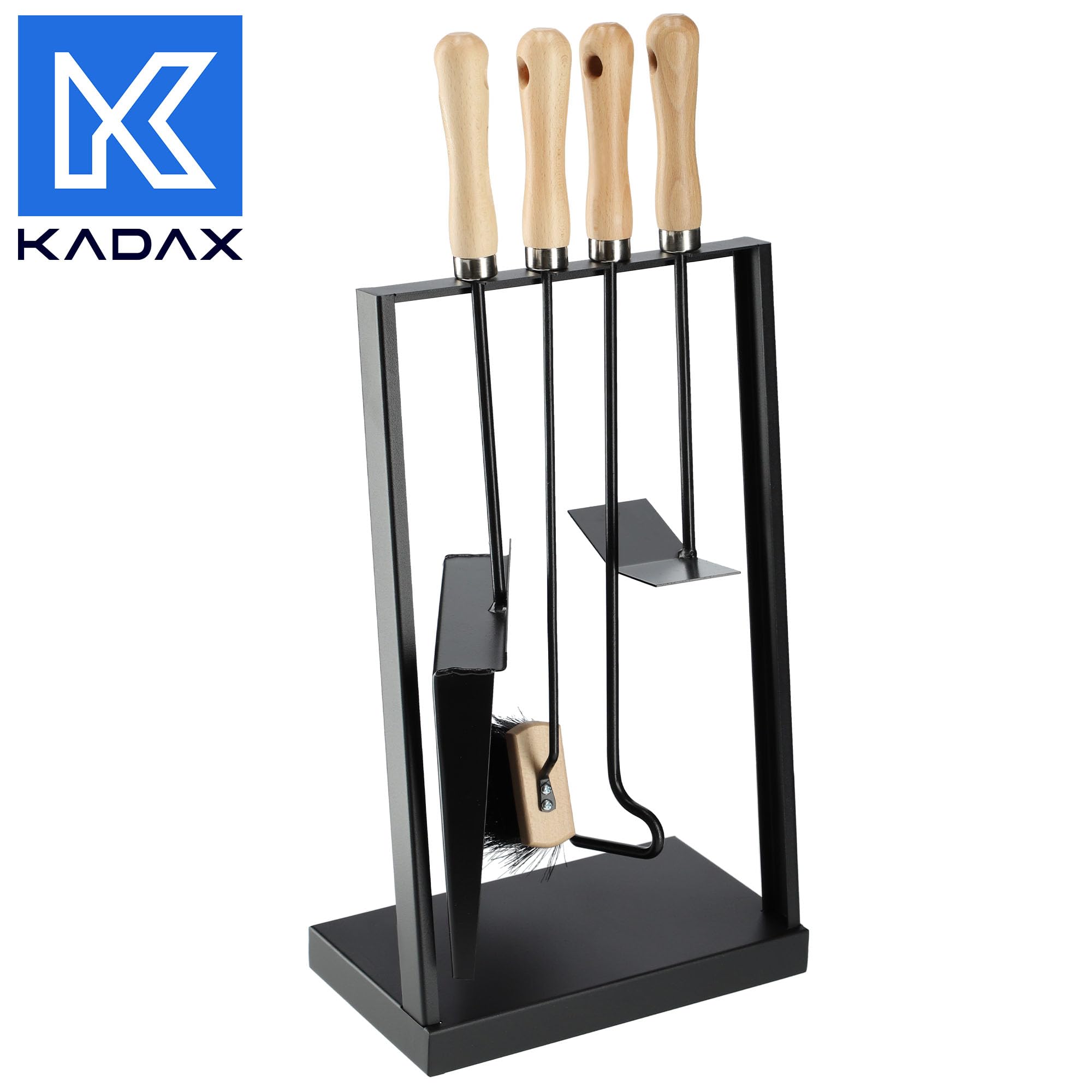 KADAX Moderno juego de utensilios para chimenea, juego de 5 piezas para chimenea, juego de accesorios para chimenea con atizador, pala para cenizas, escoba de chimenea, rascador de cenizas y soporte