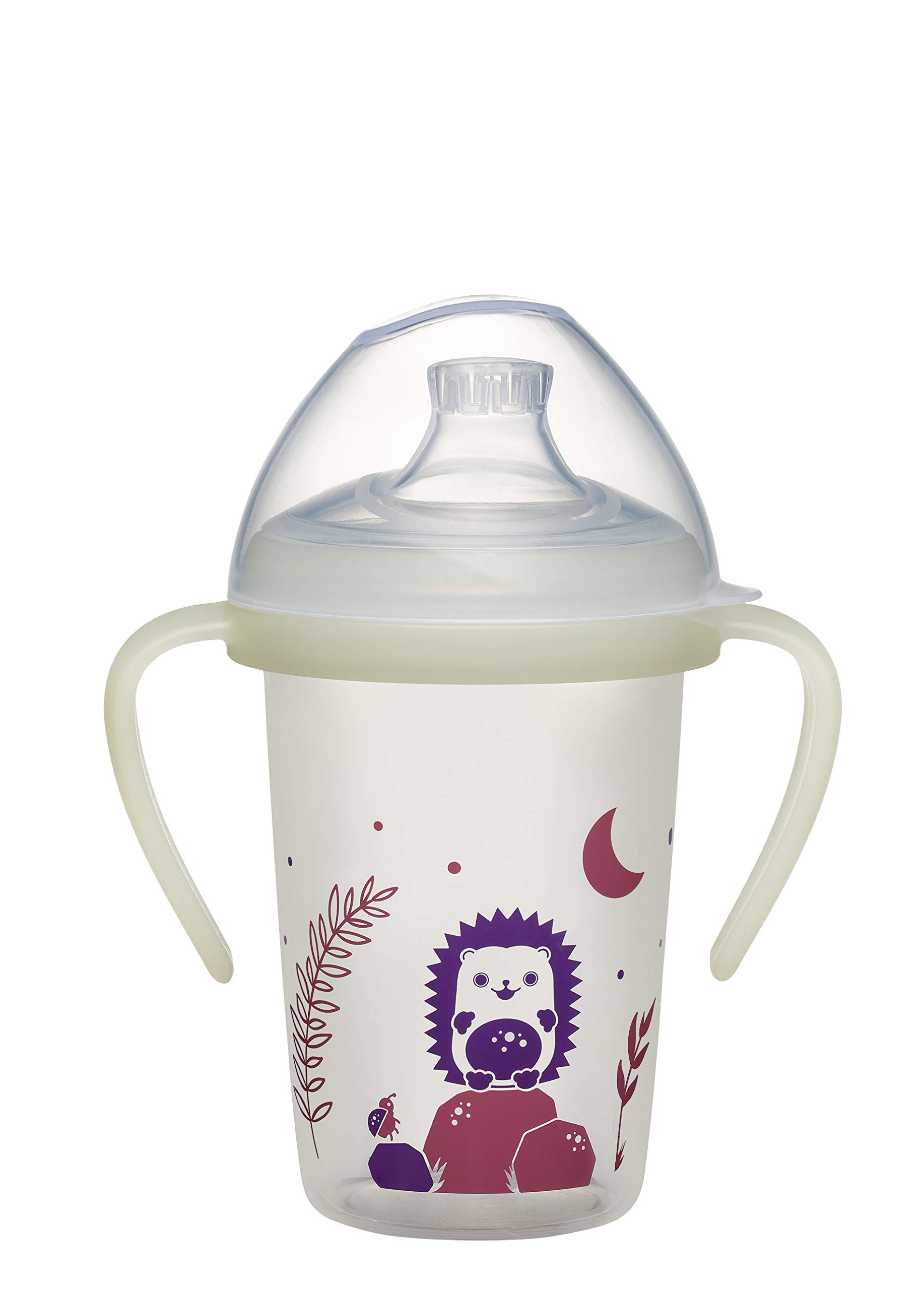 NIP Trinklernflasche Day&Night: auslaufsicherer Trinkbecher mit Griff & weichem Trinkschnabel, leuchtet im Dunkeln, ab 6 Monaten, 270 ml, BPA-frei, Igel