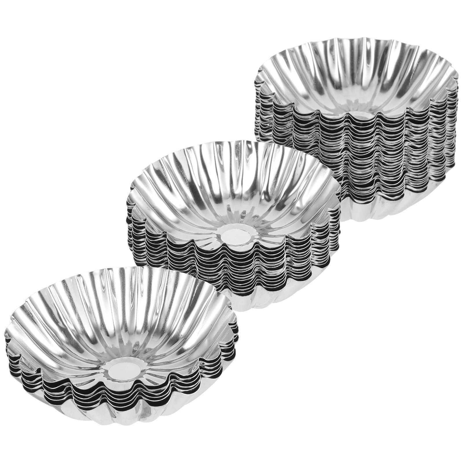 Mikinona Moules à Tartelettes Réutilisables Lot de 50 Moules Cannelés en Acier Inoxydable Argenté pour Tartes et Cupcakes, Cuisine Maison ou Centre Commercial