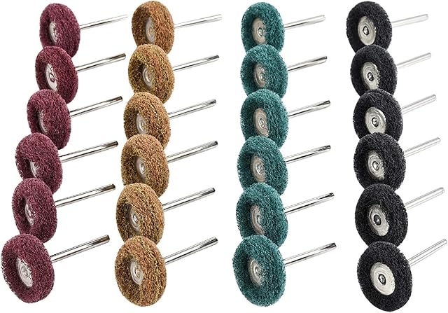40 PCS 25 mm Abrasive Buffing Wheel, Polishing Accessories for Dremel Rotary Tools - Brown 80Grit /Green 150Grit /Red 240Grit /Black 300Grit, Scouring pad and Metal Shank