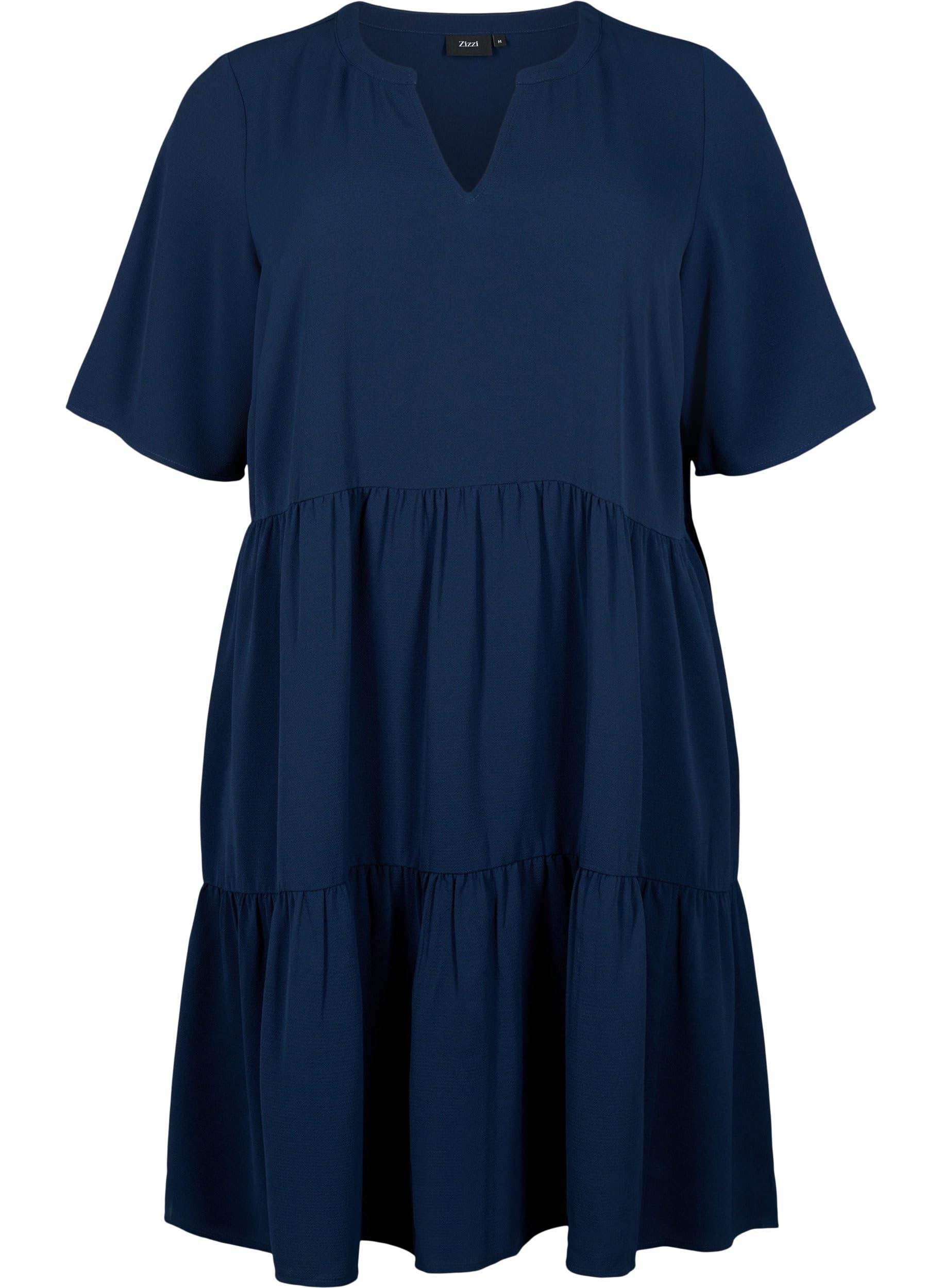 Zizzi Robe ample à manches courtes et col en V pour femme, grandes tailles, tailles 42-60