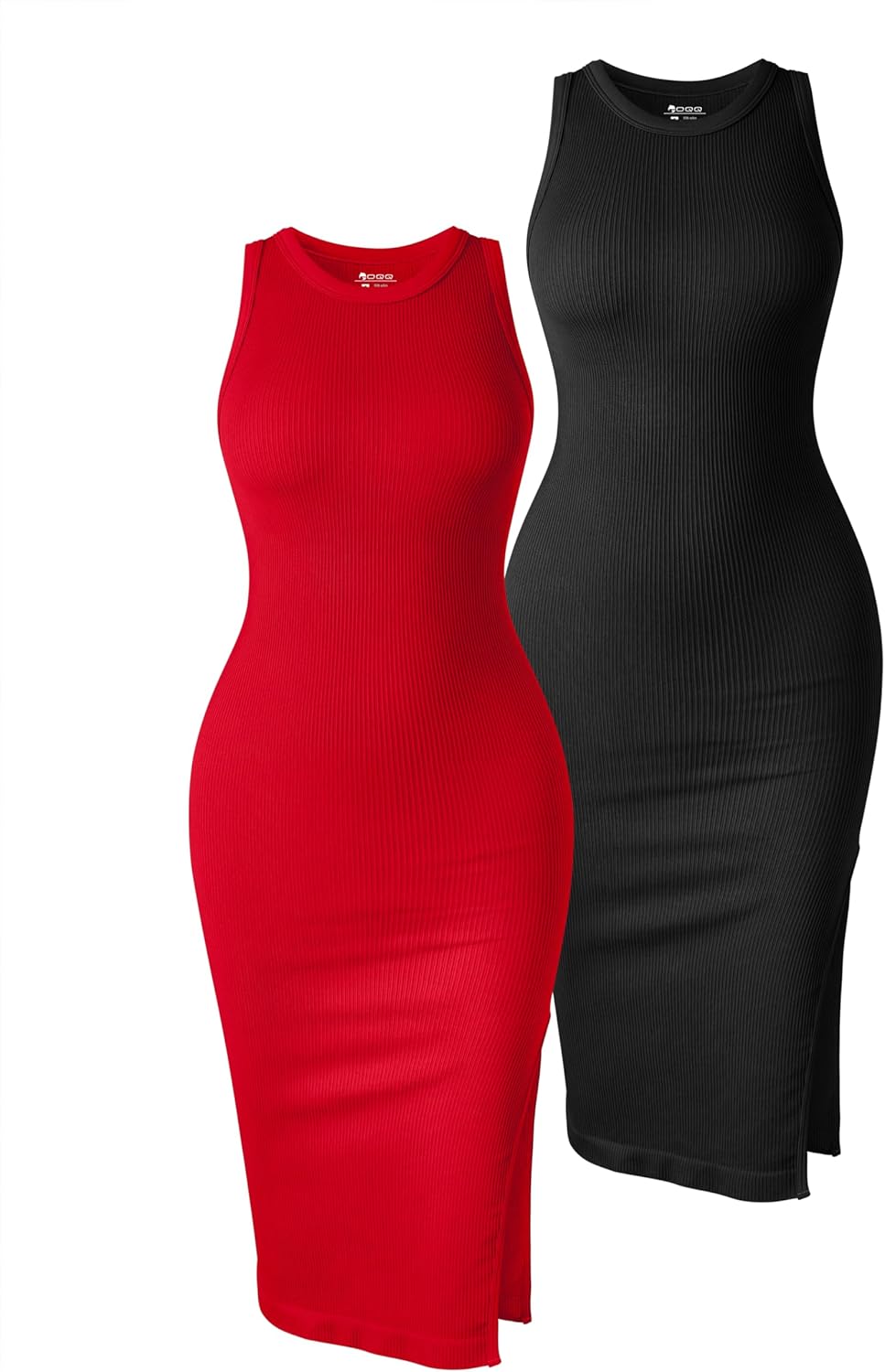 oqq women's 2 piece dress sexy ribbed halter neck fashion split tank tops dresses large black,red