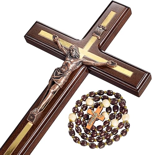 Asterom Crucifix Wall Cross - Handmade Wood Cross Wall Decor - Catholic Crucifix - 12 Inch Classic,St Benedict