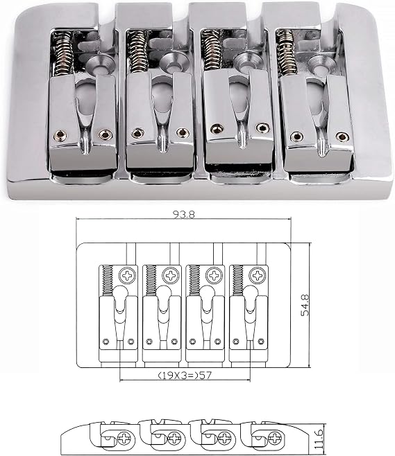 Rubatone 4 String Bass Bridge A Style Top Load and String Through Body Tailpiece with Zinc Saddles for Electric Jazz Bass P Bass High Mass Chrome