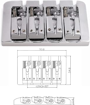 Rubatone 4 String Bass Bridge A Style Top Load and String Through Body Tailpiece with Zinc Saddles for Electric Jazz Bass P Bass High Mass Chrome