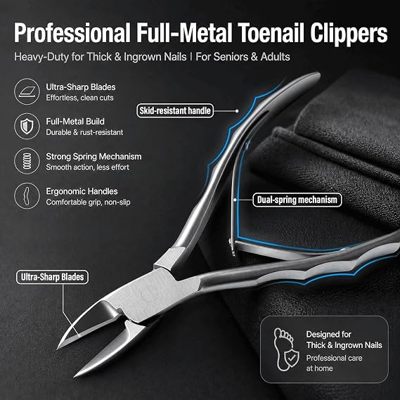 Toenail Clippers for Thick Toenails for Seniors, Heavy Duty Ingrown Toenail Clippers with Wide Jaw Opening, Professional Toe Nail Clippers for Thick Nails, Stainless Steel Nail Cutter for Men Women