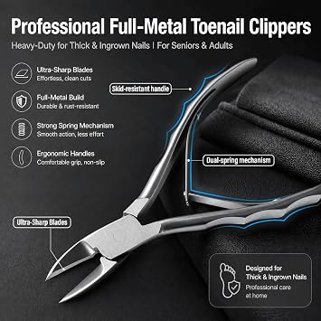 Toenail Clippers for Thick Toenails for Seniors, Heavy Duty Ingrown Toenail Clippers with Wide Jaw Opening, Professional Toe Nail Clippers for Thick Nails, Stainless Steel Nail Cutter for Men Women