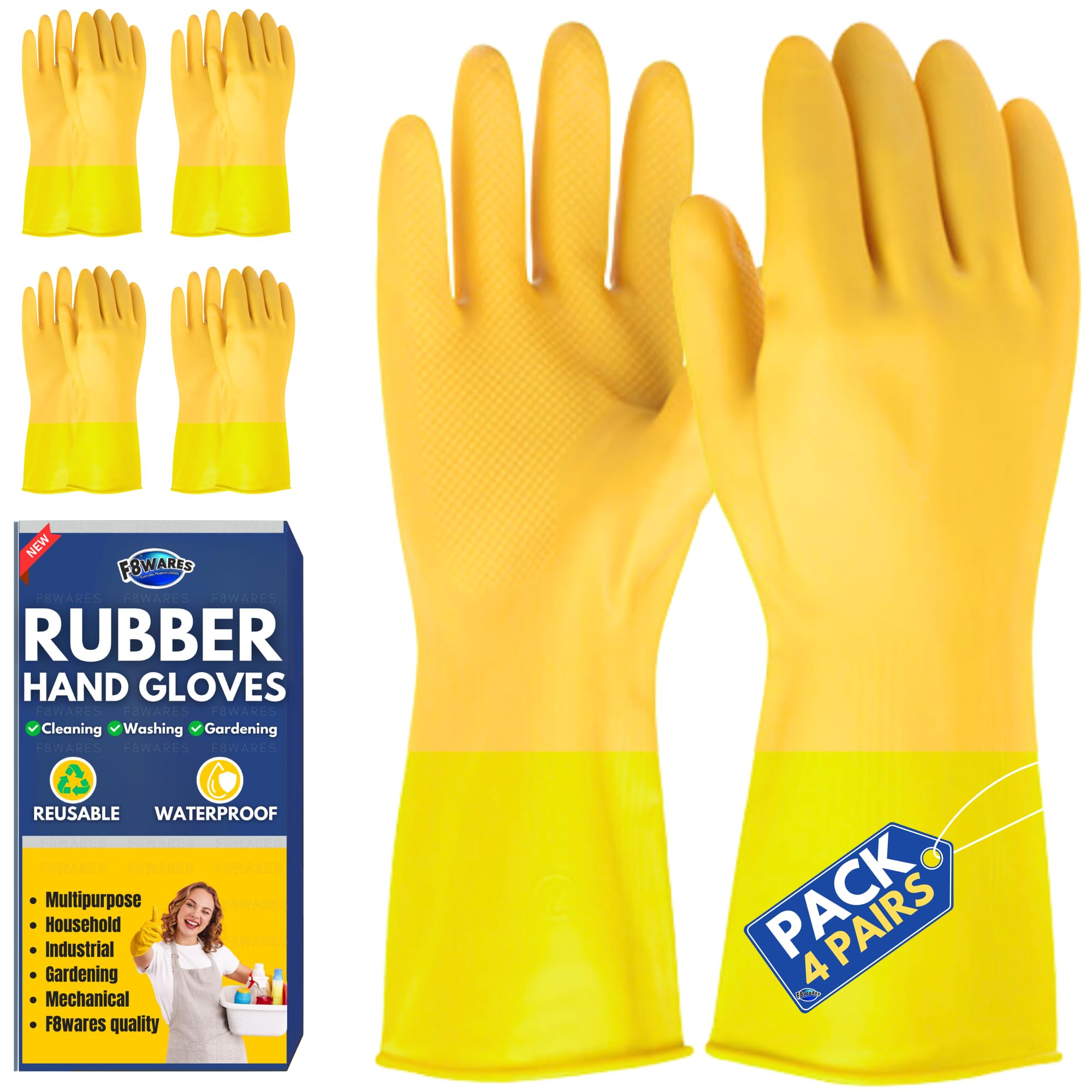 F8WARES 4 Pairs Large Size Hand Gloves - Rubber gloves - Gloves for cleaning - Gloves for Washing Utensils - Gardening Gloves - Dish Washing Gloves for Bathroom Kitchen Toilet Industrial for Men Women (B0B1WVKP3Y) Amazon Price History, Amazon Price Tracker