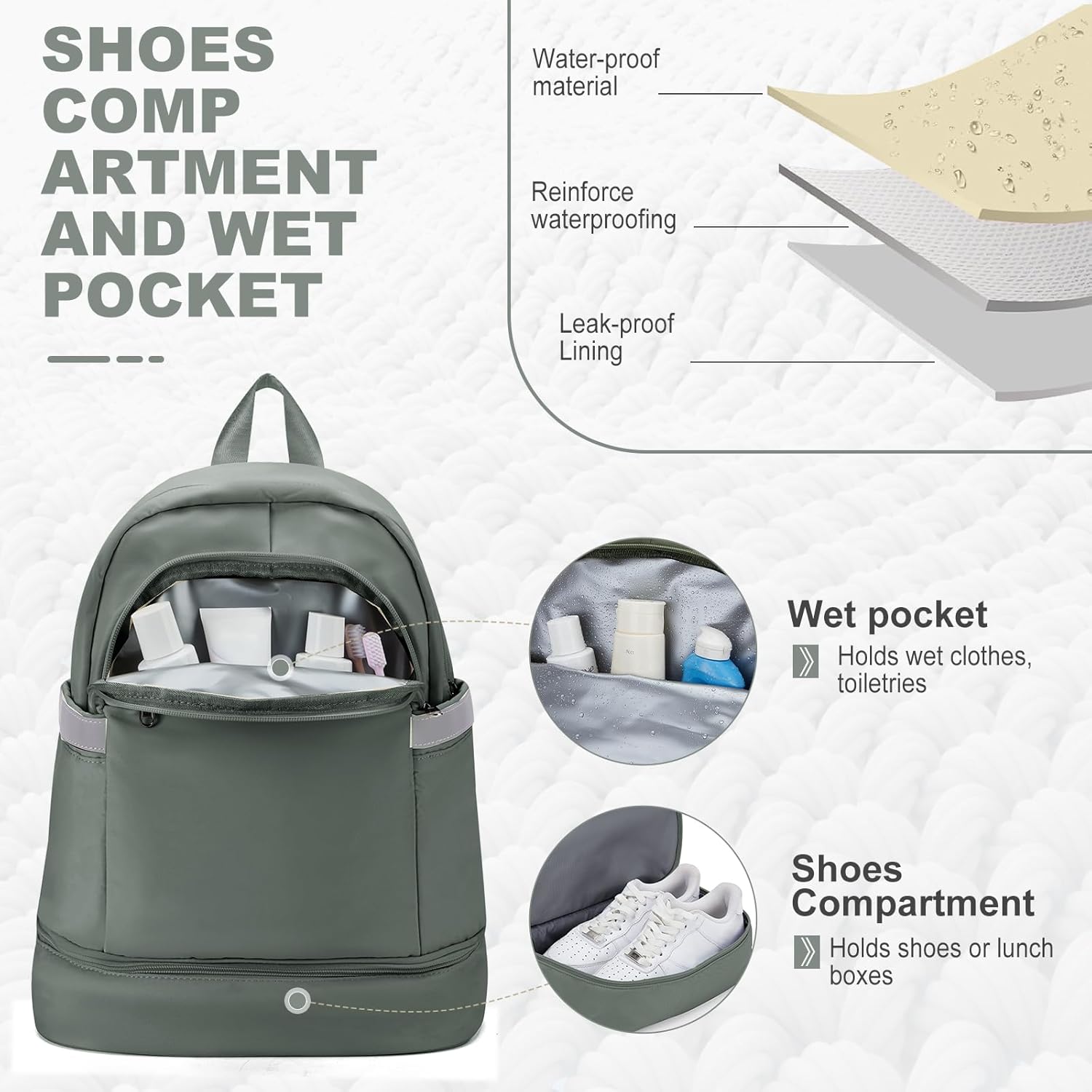 coofay Gym Backpack For Women Men Dance Sports Backpack With Shoe Compartment Waterproof Travel Backpacks Gym Bag Olive Green
